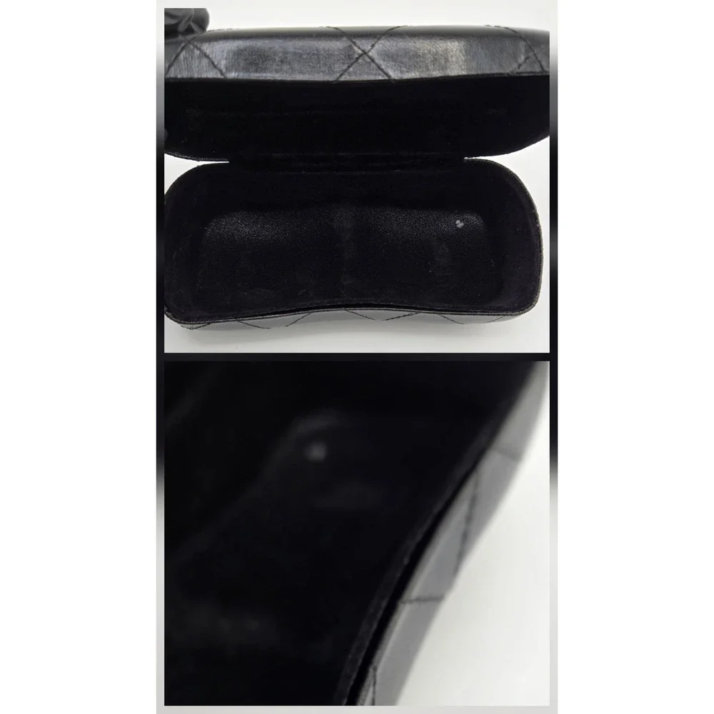 Chanel Black Quilted Leather Sunglasses Case Silver CC Logo Hard Shell Eyewear